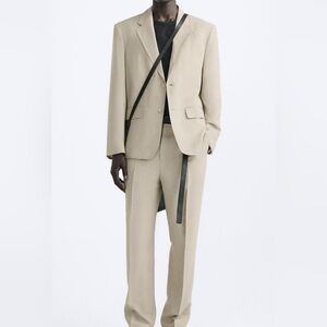 Zara Men Set Suit 36 Light Beige Blazer Dress Pant 29 Jacket 36